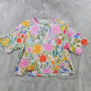 Ostroy Women Medium Wildflower Crop T-Shirt Multicolor Floral Mesh  Boxy Cycling